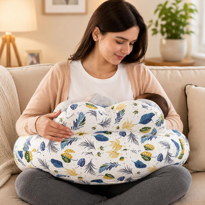 Proliva Feeding Pillow for New Born Baby with Detachable Cover Breast Feeding & Maternity Nursing Pillow for Breastfeeding Support for Baby Feeding Pillow for Mom (Off White-Camel-B2)