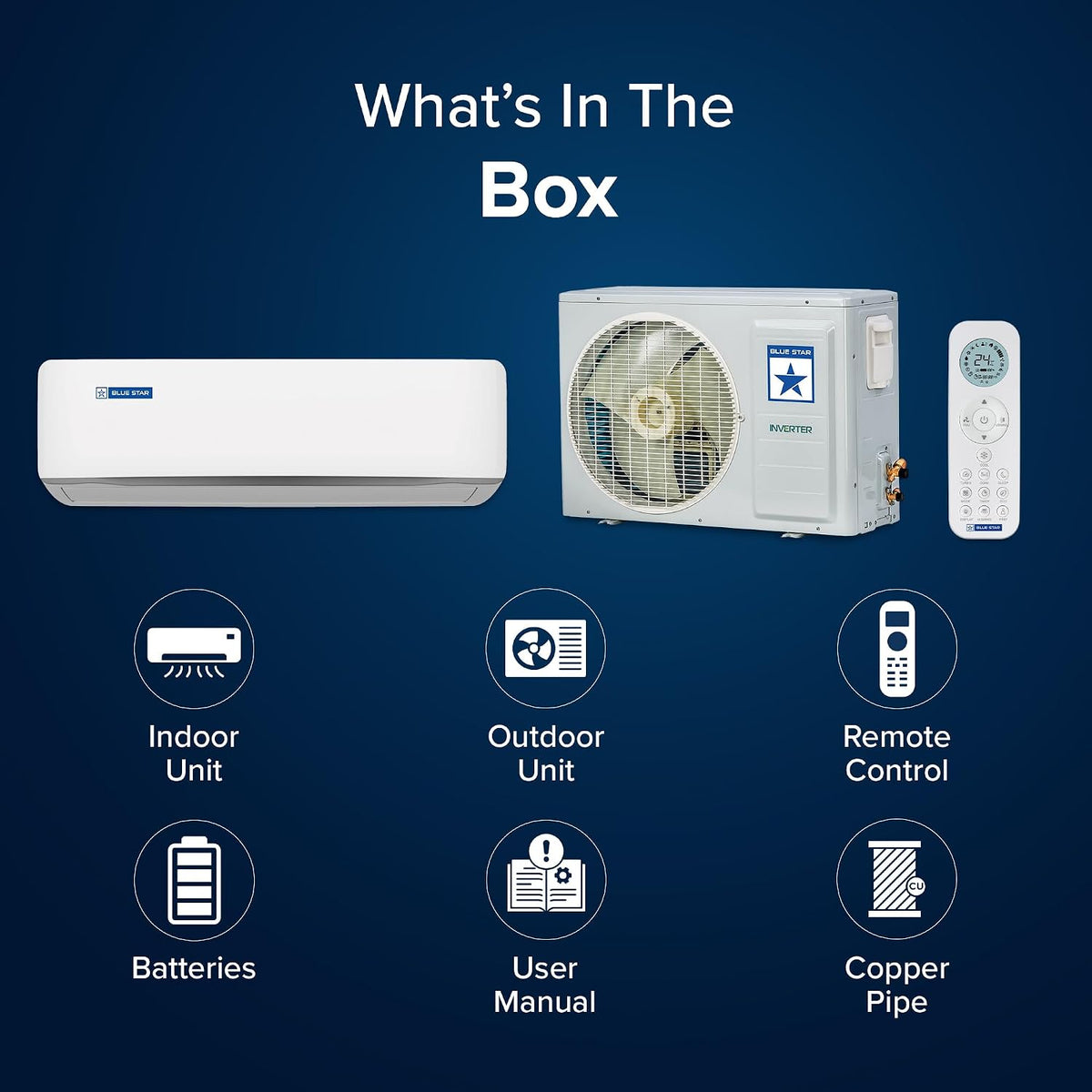 Blue Star 1 Ton 5 Star,New Star rated,Smart Inverter Split AC (Copper, Convertible 5 in 1 Cooling, DigiQ Hepta Sensor, Blue Fins, Self Diagnosis, IA512ZXUS, White)