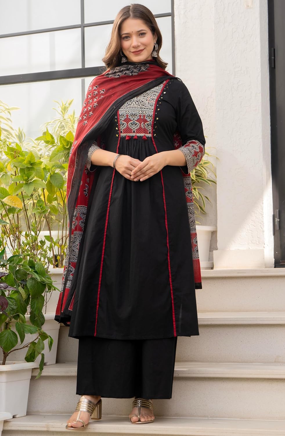 Amayra Women's Pure Cotton A-Line Kurta Set with Palazzo Pants & Dupatta|Ethnic wear|Kurti Suit Set for Women