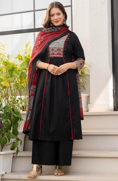 Amayra Women's Pure Cotton A-Line Kurta Set with Palazzo Pants & Dupatta|Ethnic wear|Kurti Suit Set for Women
