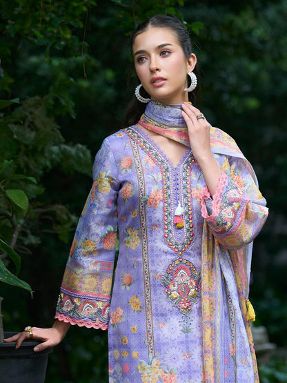 INDO ERA Women's Straight Linen Floral Printed Kurta & Pant with Dupatta Set | Kurta Sets For Woman