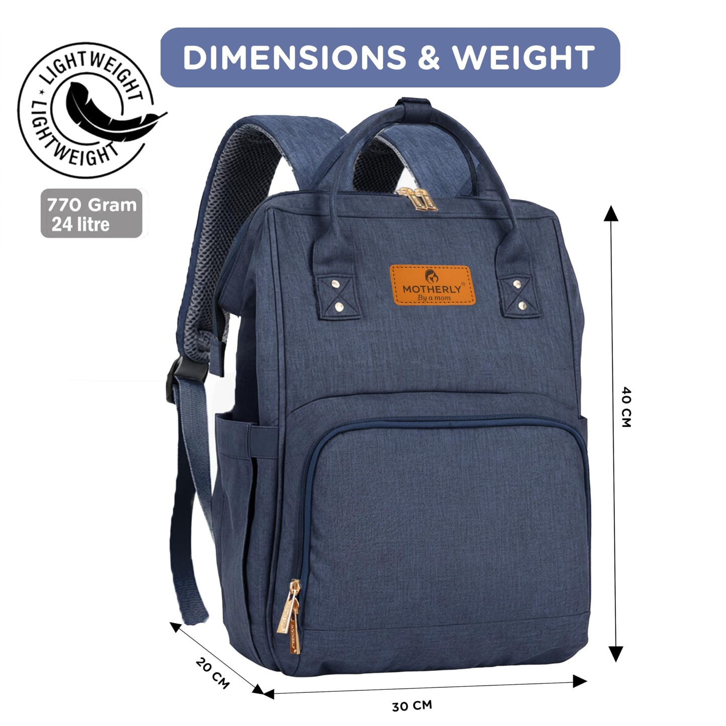 Motherly Patented Diaper Bag For Mothers For Travel, Crown Series, Pink | Backpack for Mothers | Waterproof Baby Travel & Maternity Bag | Multiple Compartments, Insulated Bottle Pockets, Warranty