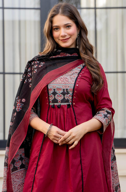 Amayra Women's Pure Cotton A-Line Kurta Set with Palazzo Pants & Dupatta|Ethnic wear|Kurti Suit Set for Women