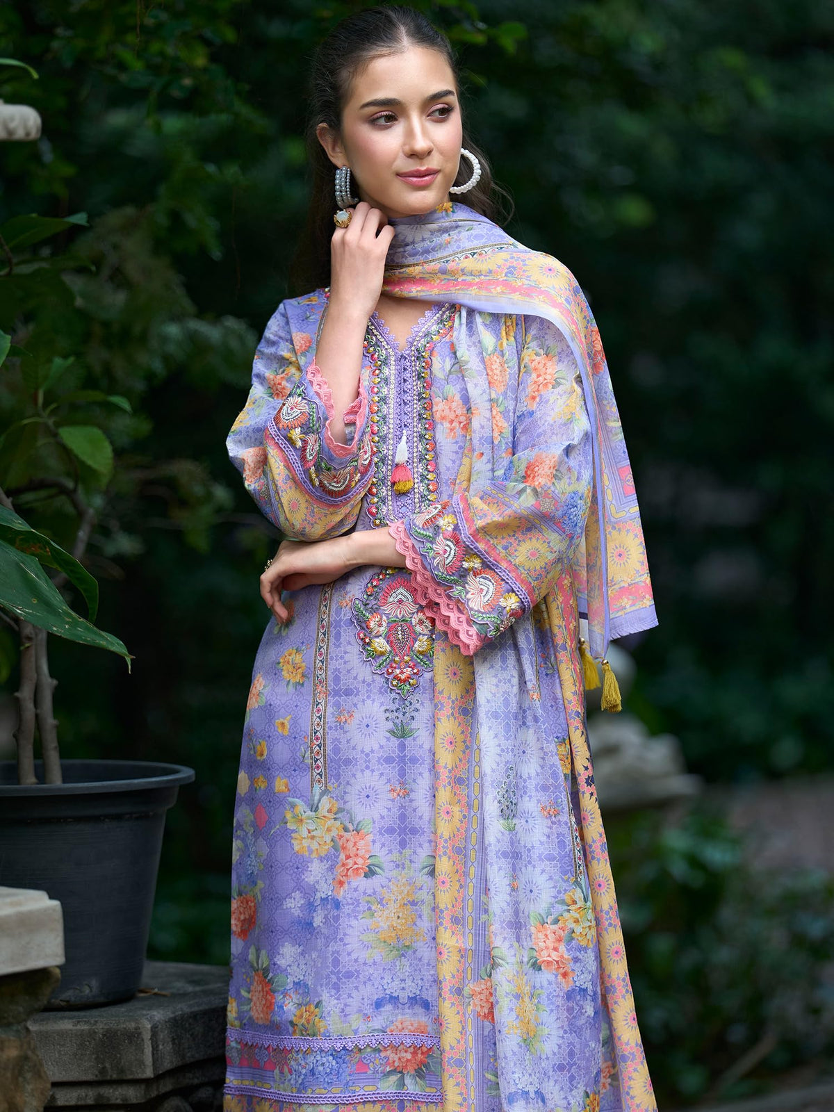 INDO ERA Women's Straight Linen Floral Printed Kurta & Pant with Dupatta Set | Kurta Sets For Woman