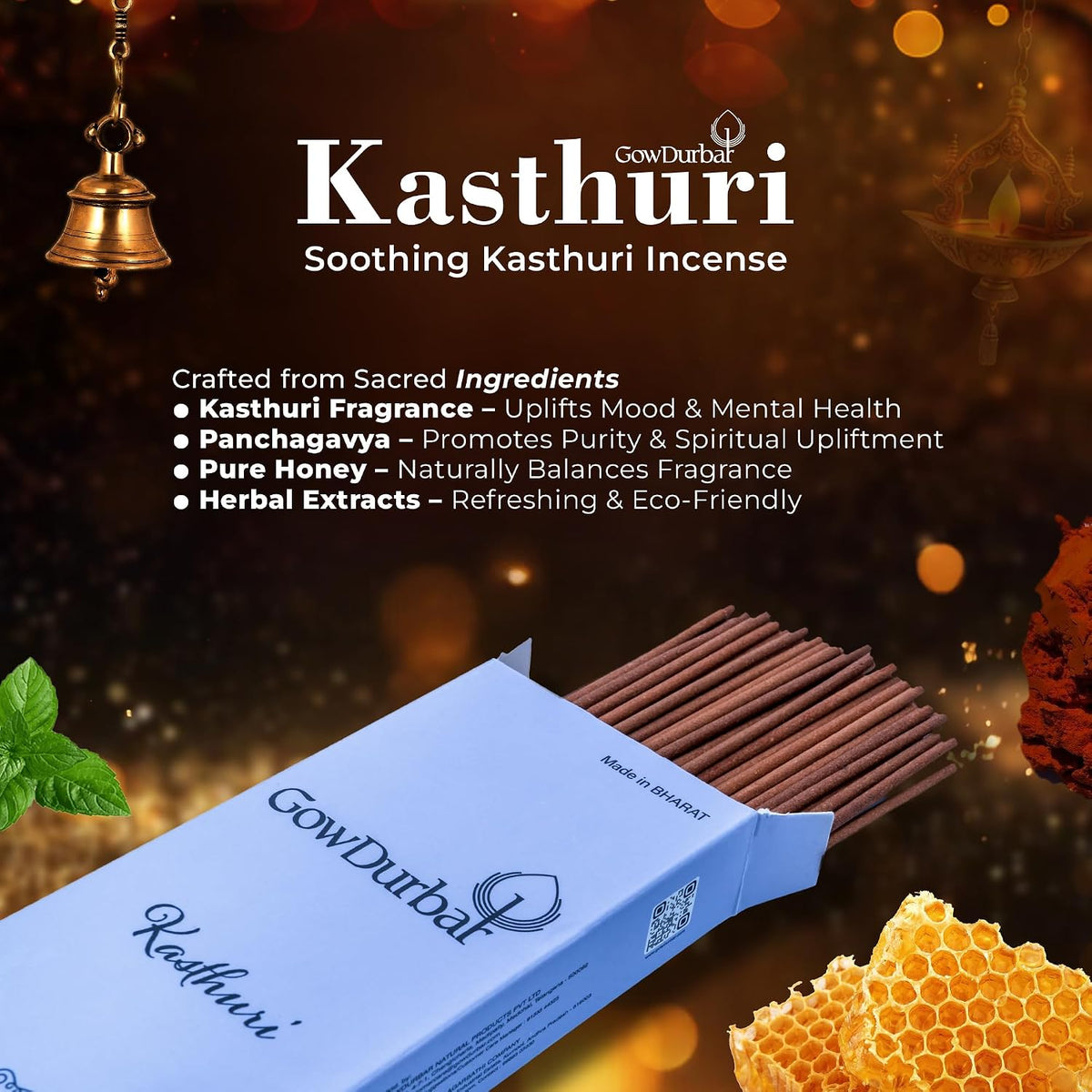GOW DURBAR Coal-Free Natural Incense Sticks Agarbatti Combo Pack of 4 (Ramayana,Bharatha,Kasturi,Bhagavatha Mallika)