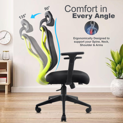 ASTRIDE Ergofit Ergonomic Office Chair for Home | 3-Years Warranty | 2D Headrest, Adjustable Arms & Lumbar Support | Tilt Lock Mechanism [Heavy Duty Nylon Base, Red-Black]