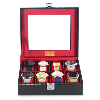 LEDO Men's and Women's Watch Box Holder Organizer Case In 12 Slots of watches In PU Leather with Black & Gray