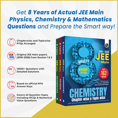PW JEE Main 8 Years (2019-2026) PYQs Physics, Chemistry, Maths Combo Set of 3 Books | All 162 Sets Previous Years Solved Papers For JEE Main 2027 Exams | Concentrate on Relevance