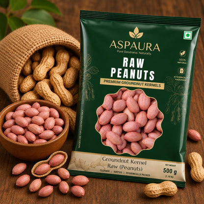 ASPAURA Premium Raw Peanuts 1 KG (Groundnut Kernels) | Whole, Sortex Sorted & Hygienically Packed | Rich in Protein & Dietary Fibre | Ideal for Roasting, Boiling, Cooking & Homemade Peanut Butter