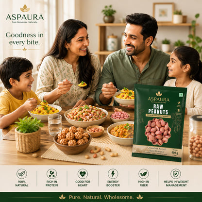 ASPAURA Premium Raw Peanuts 1 KG (Groundnut Kernels) | Whole, Sortex Sorted & Hygienically Packed | Rich in Protein & Dietary Fibre | Ideal for Roasting, Boiling, Cooking & Homemade Peanut Butter