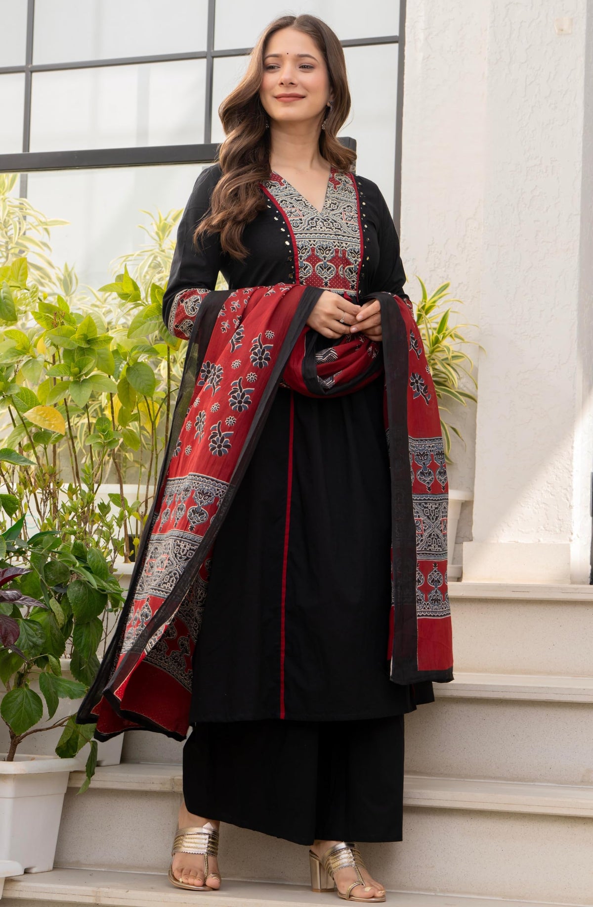 Amayra Women's Pure Cotton A-Line Kurta Set with Palazzo Pants & Dupatta|Ethnic wear|Kurti Suit Set for Women