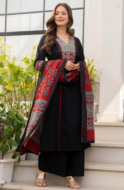 Amayra Women's Pure Cotton A-Line Kurta Set with Palazzo Pants & Dupatta|Ethnic wear|Kurti Suit Set for Women