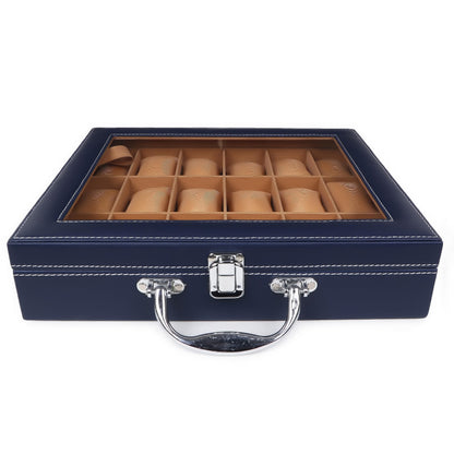 LEDO Men's and Women's Watch Box Holder Organizer Case In 12 Slots of watches In PU Leather with Black & Gray