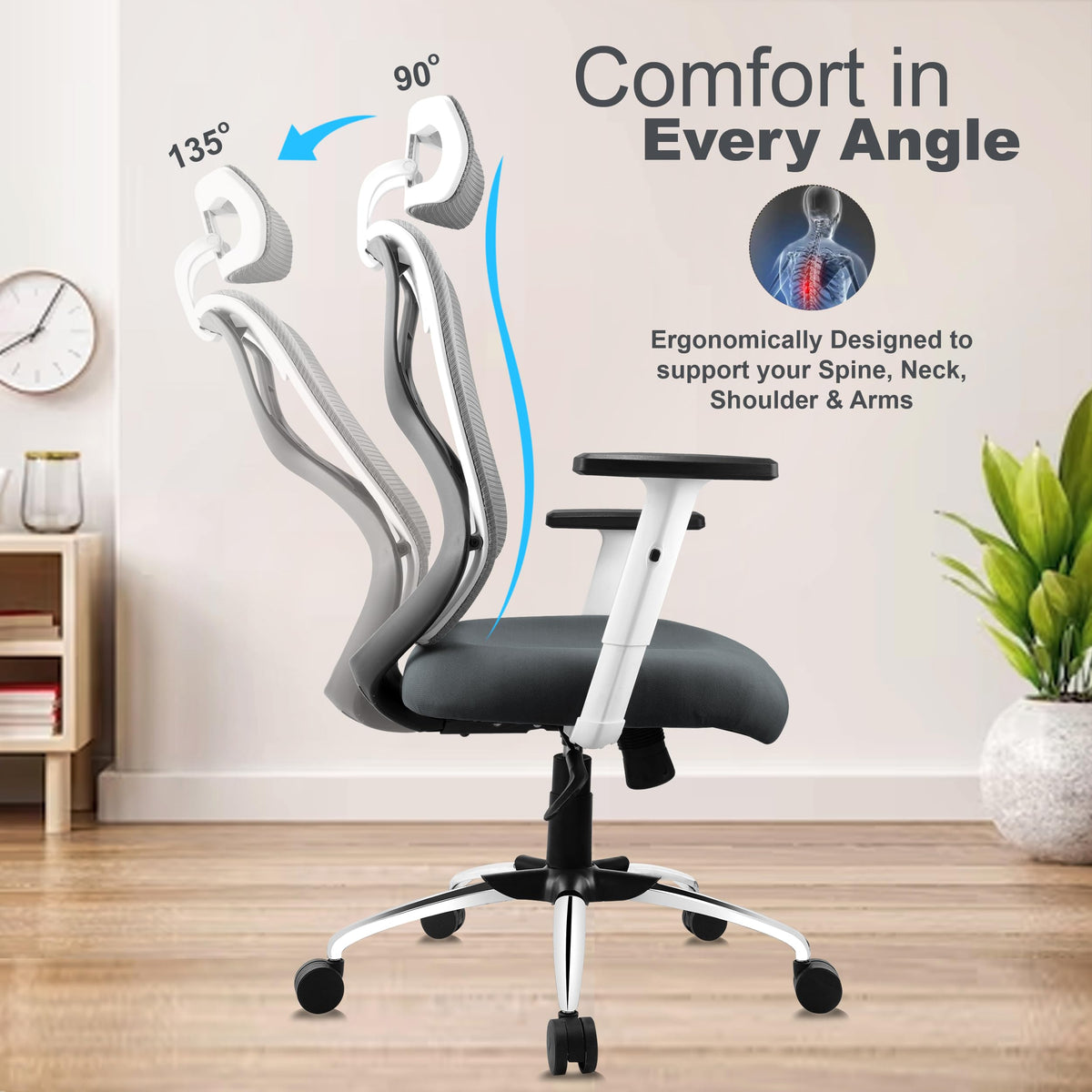 ASTRIDE Ergofit Ergonomic Office Chair for Home | 3-Years Warranty | 2D Headrest, Adjustable Arms & Lumbar Support | Tilt Lock Mechanism [Heavy Duty Nylon Base, Red-Black]