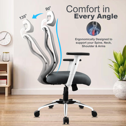 ASTRIDE Ergofit Ergonomic Office Chair for Home | 3-Years Warranty | 2D Headrest, Adjustable Arms & Lumbar Support | Tilt Lock Mechanism [Heavy Duty Nylon Base, Red-Black]