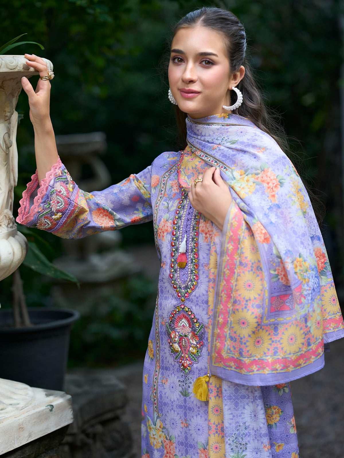 INDO ERA Women's Straight Linen Floral Printed Kurta & Pant with Dupatta Set | Kurta Sets For Woman