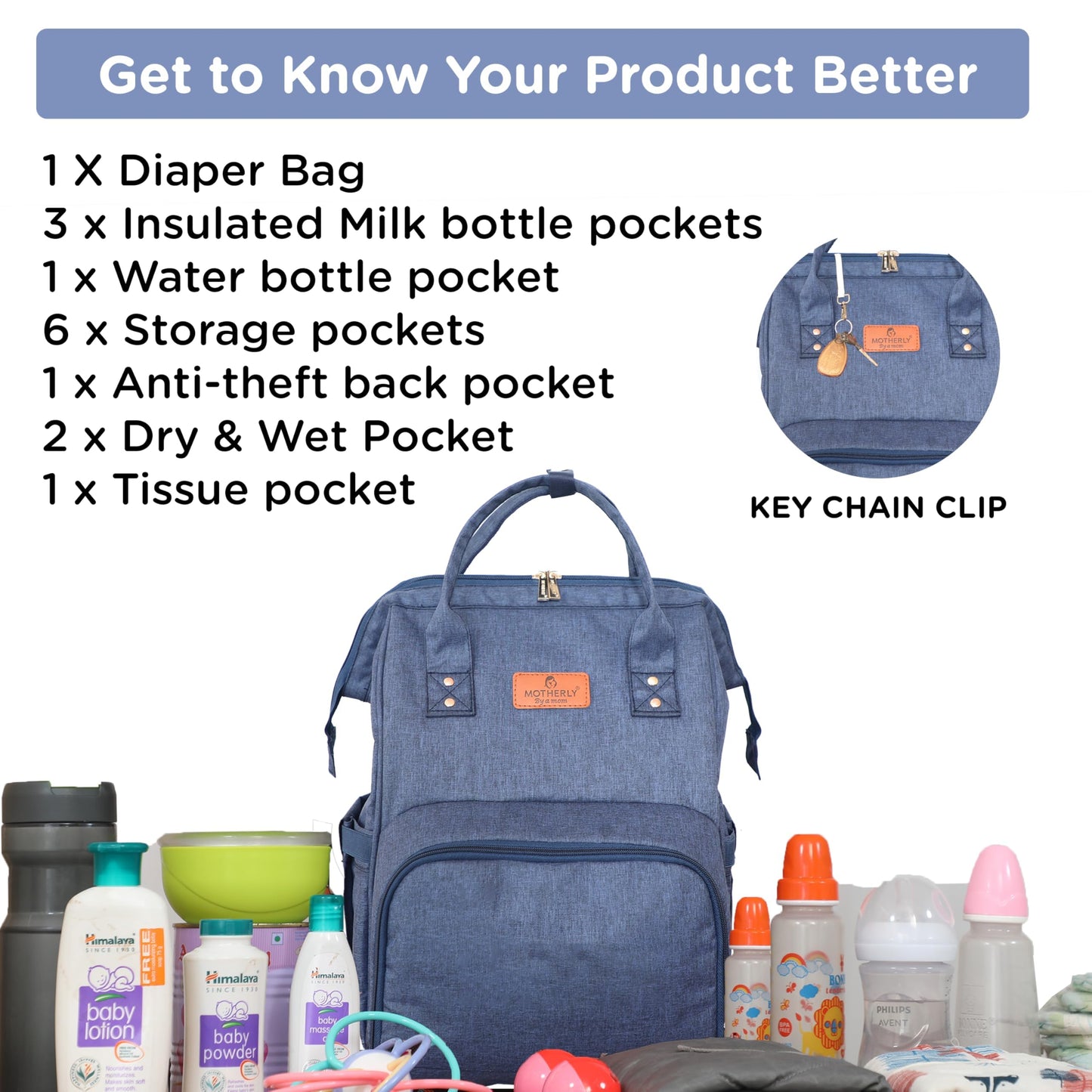Motherly Patented Diaper Bag For Mothers For Travel, Crown Series, Pink | Backpack for Mothers | Waterproof Baby Travel & Maternity Bag | Multiple Compartments, Insulated Bottle Pockets, Warranty