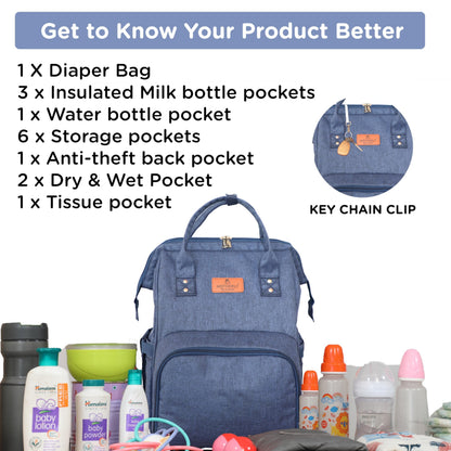 Motherly Patented Diaper Bag For Mothers For Travel, Crown Series, Pink | Backpack for Mothers | Waterproof Baby Travel & Maternity Bag | Multiple Compartments, Insulated Bottle Pockets, Warranty