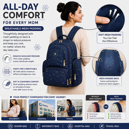 Motherly Patented Diaper Bag For Mothers For Travel, Crown Series, Pink | Backpack for Mothers | Waterproof Baby Travel & Maternity Bag | Multiple Compartments, Insulated Bottle Pockets, Warranty