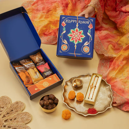 Bandhan - 10-Item Rakhi Gift Hamper for brother with set of 2 Premium Rakhis, Chocolate Coated Cashews & Almonds, Hazelnut Dry-Fruit Laddoos | Rakhi for Brother with Gift Combo Set by Eat Better Co