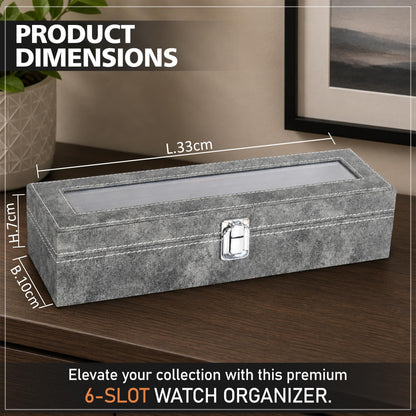 LEDO Men's and Women's Watch Box Holder Organizer Case In 12 Slots of watches In PU Leather with Black & Gray