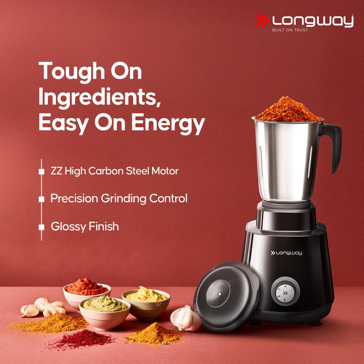 Longway Super Pro Juicer Mixer Grinder | Up to 750W Max Output Powerful Motor | 4 Jars for Grinding, Mixing, Juicing | 2 Years Warranty (Blue & Black)