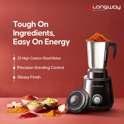 Longway Super Pro Juicer Mixer Grinder | Up to 750W Max Output Powerful Motor | 4 Jars for Grinding, Mixing, Juicing | 2 Years Warranty (Blue & Black)
