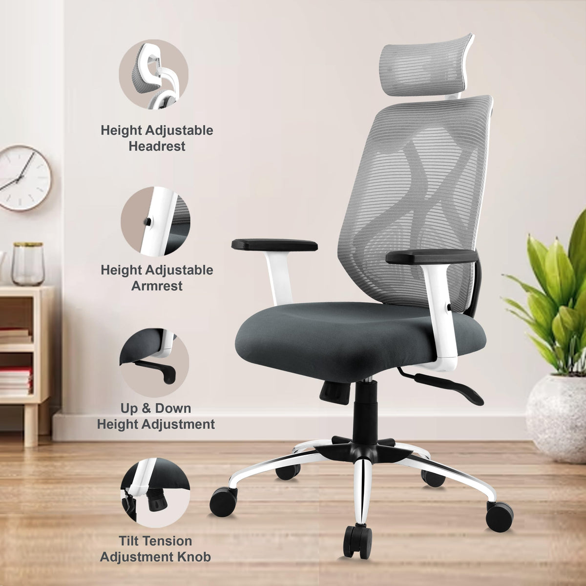 ASTRIDE Ergofit Ergonomic Office Chair for Home | 3-Years Warranty | 2D Headrest, Adjustable Arms & Lumbar Support | Tilt Lock Mechanism [Heavy Duty Nylon Base, Red-Black]
