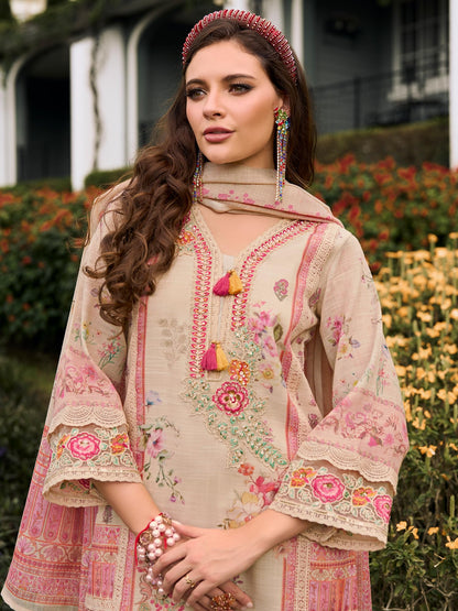 INDO ERA Women's Straight Linen Floral Printed Kurta & Pant with Dupatta Set | Kurta Sets For Woman