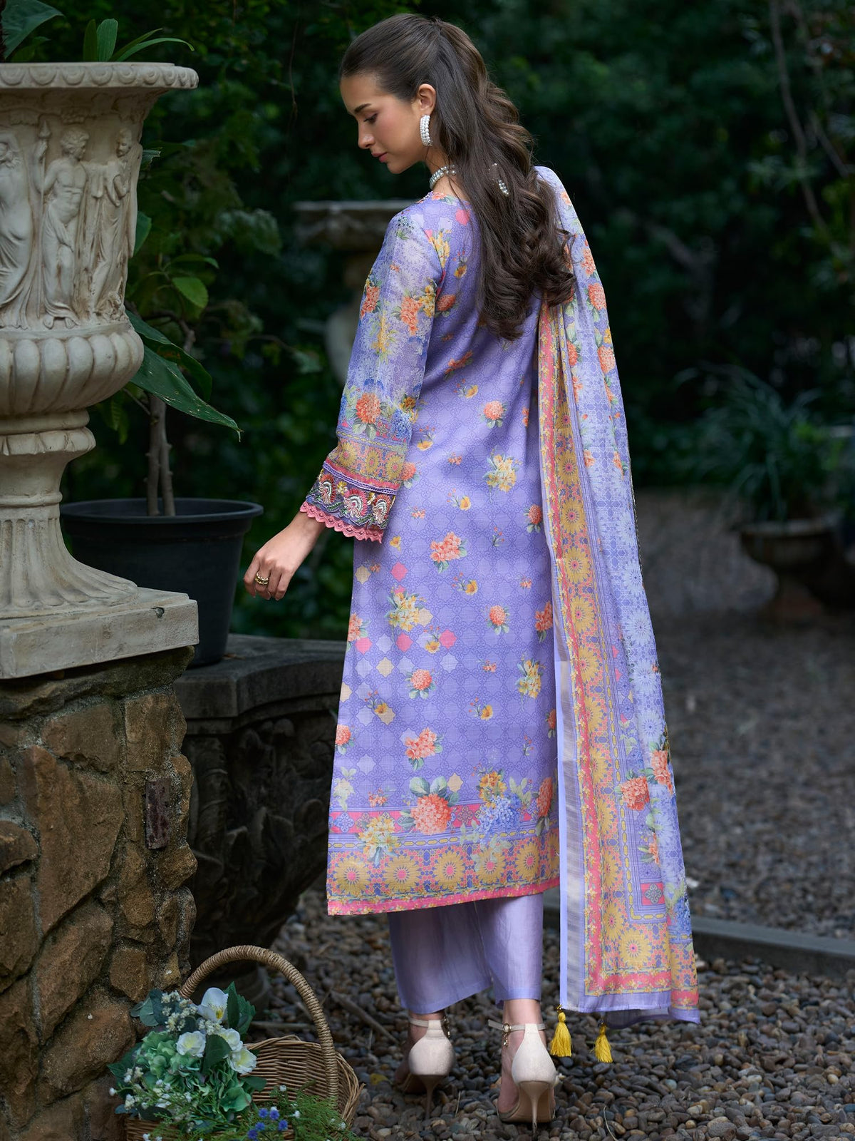 INDO ERA Women's Straight Linen Floral Printed Kurta & Pant with Dupatta Set | Kurta Sets For Woman