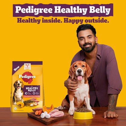 Pedigree Adult Dry Dog Food, New Healthy Belly, 3 kg, Belly Friendly Ingredients, Highly Digestible Proteins, Contains Pumpkin, Sweet Potato, Chicken & Egg, with Prebiotics