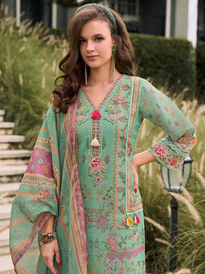 INDO ERA Women's Straight Linen Floral Printed Kurta & Pant with Dupatta Set | Kurta Sets For Woman
