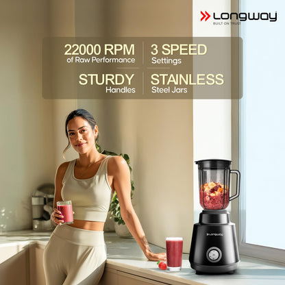 Longway Super Pro Juicer Mixer Grinder | Up to 750W Max Output Powerful Motor | 4 Jars for Grinding, Mixing, Juicing | 2 Years Warranty (Blue & Black)