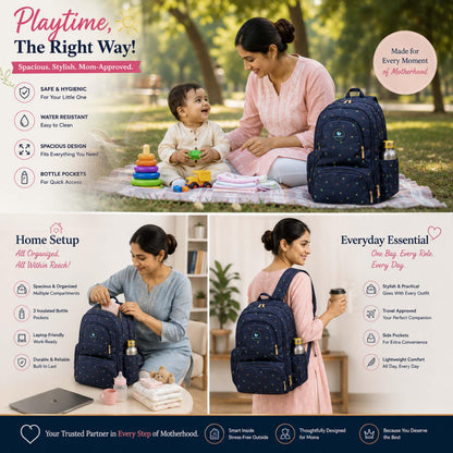 Motherly Patented Diaper Bag For Mothers For Travel, Crown Series, Pink | Backpack for Mothers | Waterproof Baby Travel & Maternity Bag | Multiple Compartments, Insulated Bottle Pockets, Warranty