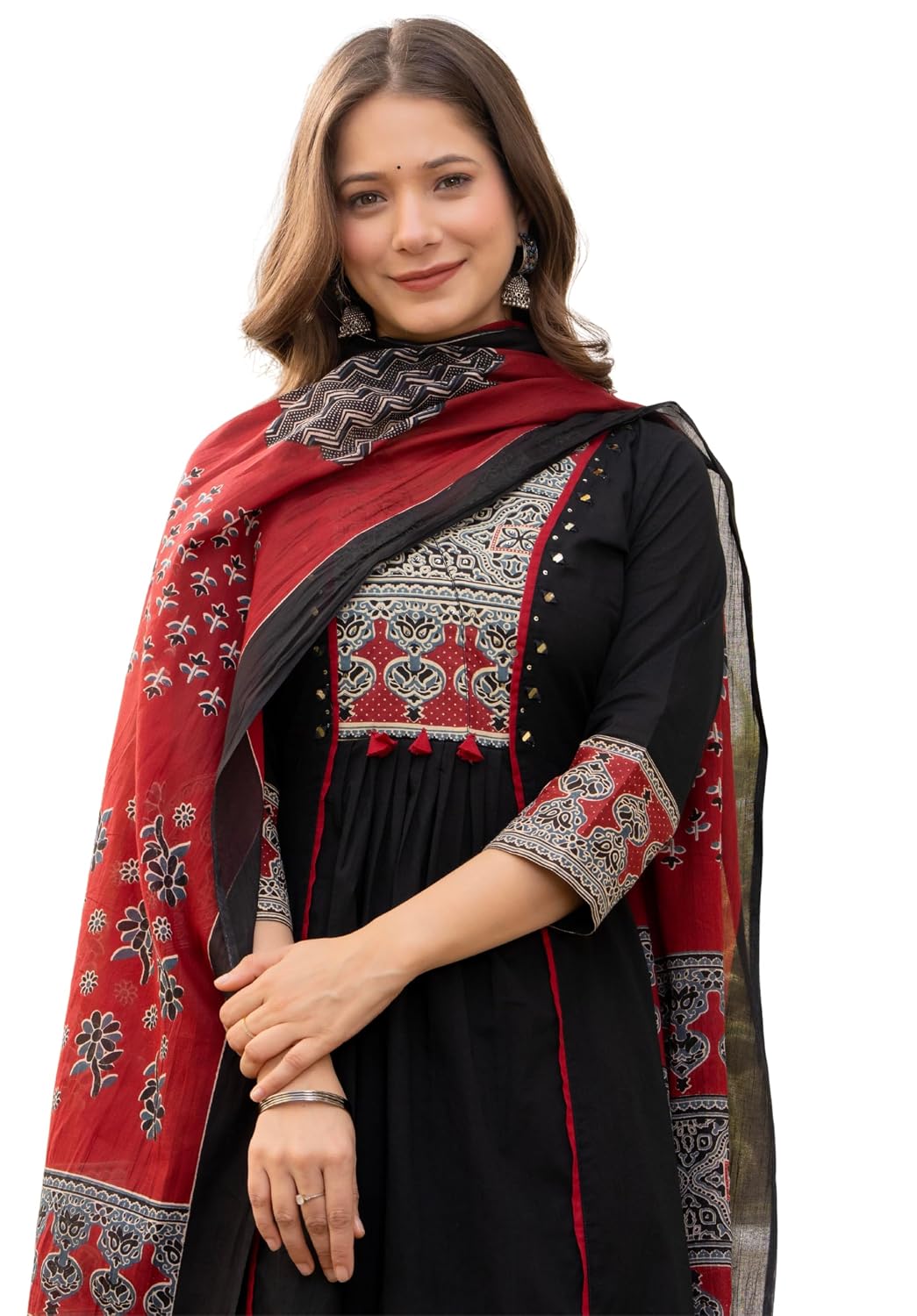 Amayra Women's Pure Cotton A-Line Kurta Set with Palazzo Pants & Dupatta|Ethnic wear|Kurti Suit Set for Women