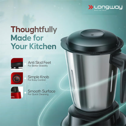 Longway Super Pro Juicer Mixer Grinder | Up to 750W Max Output Powerful Motor | 4 Jars for Grinding, Mixing, Juicing | 2 Years Warranty (Blue & Black)