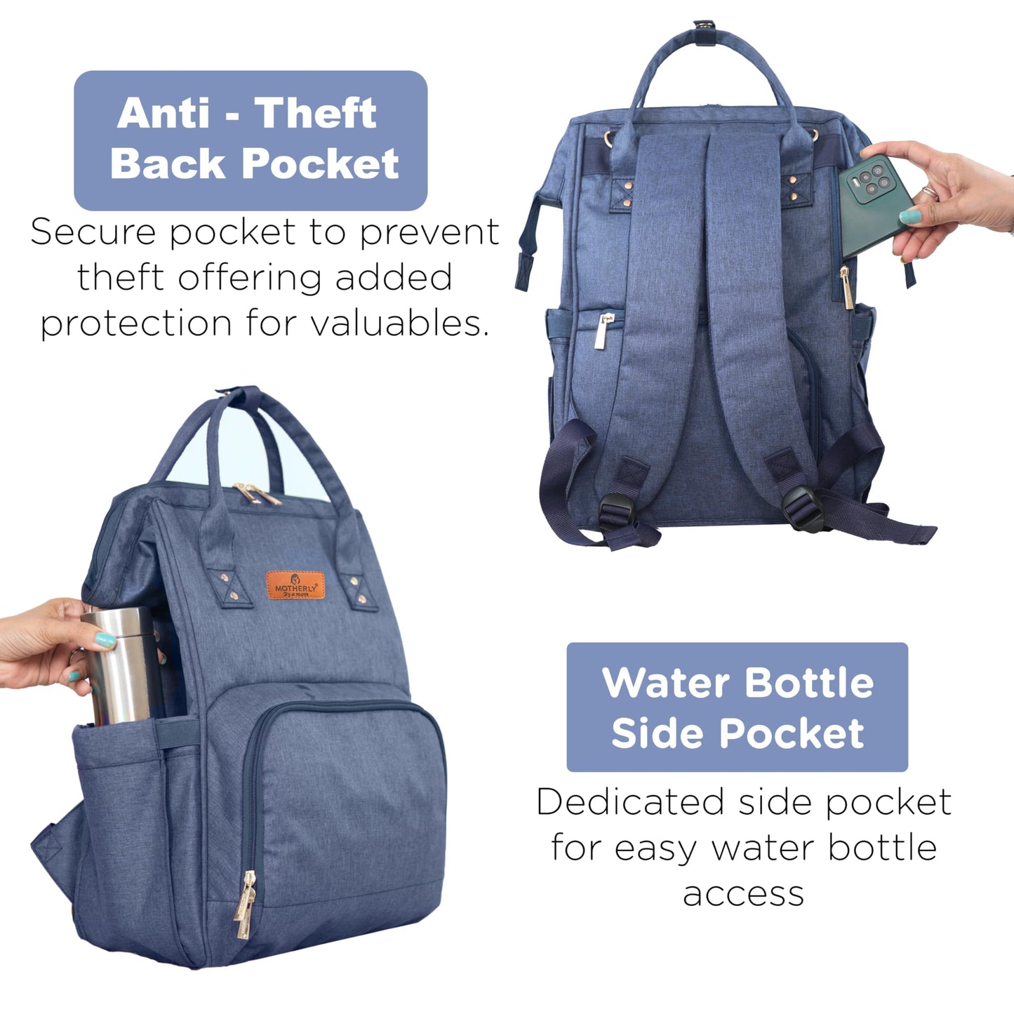 Motherly Patented Diaper Bag For Mothers For Travel, Crown Series, Pink | Backpack for Mothers | Waterproof Baby Travel & Maternity Bag | Multiple Compartments, Insulated Bottle Pockets, Warranty