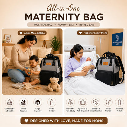 Motherly Patented Diaper Bag For Mothers For Travel, Crown Series, Pink | Backpack for Mothers | Waterproof Baby Travel & Maternity Bag | Multiple Compartments, Insulated Bottle Pockets, Warranty