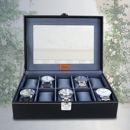 LEDO Men's and Women's Watch Box Holder Organizer Case In 12 Slots of watches In PU Leather with Black & Gray
