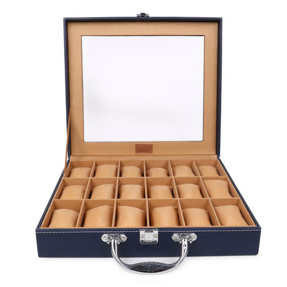 LEDO Men's and Women's Watch Box Holder Organizer Case In 12 Slots of watches In PU Leather with Black & Gray
