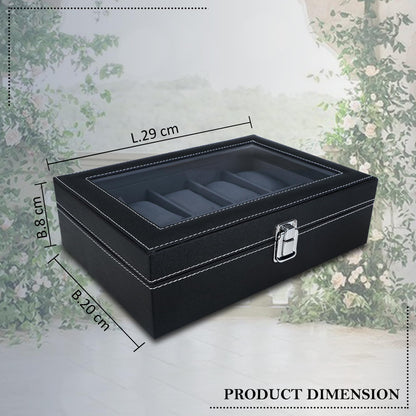 LEDO Men's and Women's Watch Box Holder Organizer Case In 12 Slots of watches In PU Leather with Black & Gray