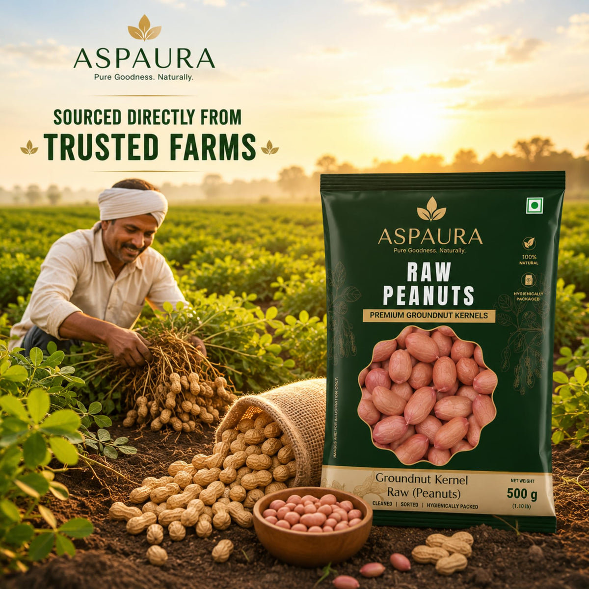 ASPAURA Premium Raw Peanuts 1 KG (Groundnut Kernels) | Whole, Sortex Sorted & Hygienically Packed | Rich in Protein & Dietary Fibre | Ideal for Roasting, Boiling, Cooking & Homemade Peanut Butter