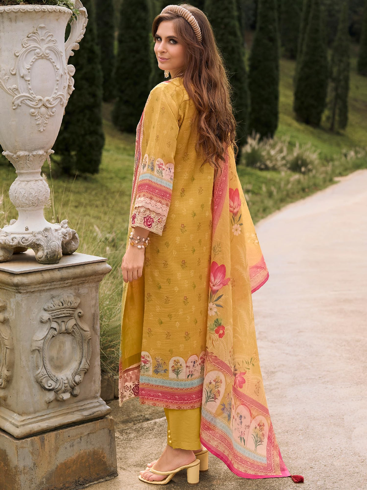 INDO ERA Women's Straight Linen Floral Printed Kurta & Pant with Dupatta Set | Kurta Sets For Woman