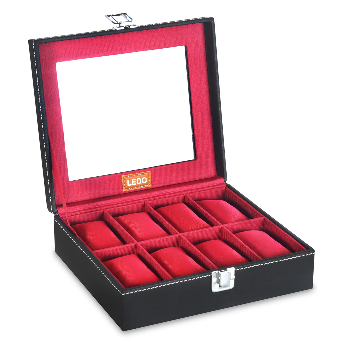 LEDO Men's and Women's Watch Box Holder Organizer Case In 12 Slots of watches In PU Leather with Black & Gray