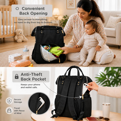 Motherly Patented Diaper Bag For Mothers For Travel, Crown Series, Pink | Backpack for Mothers | Waterproof Baby Travel & Maternity Bag | Multiple Compartments, Insulated Bottle Pockets, Warranty