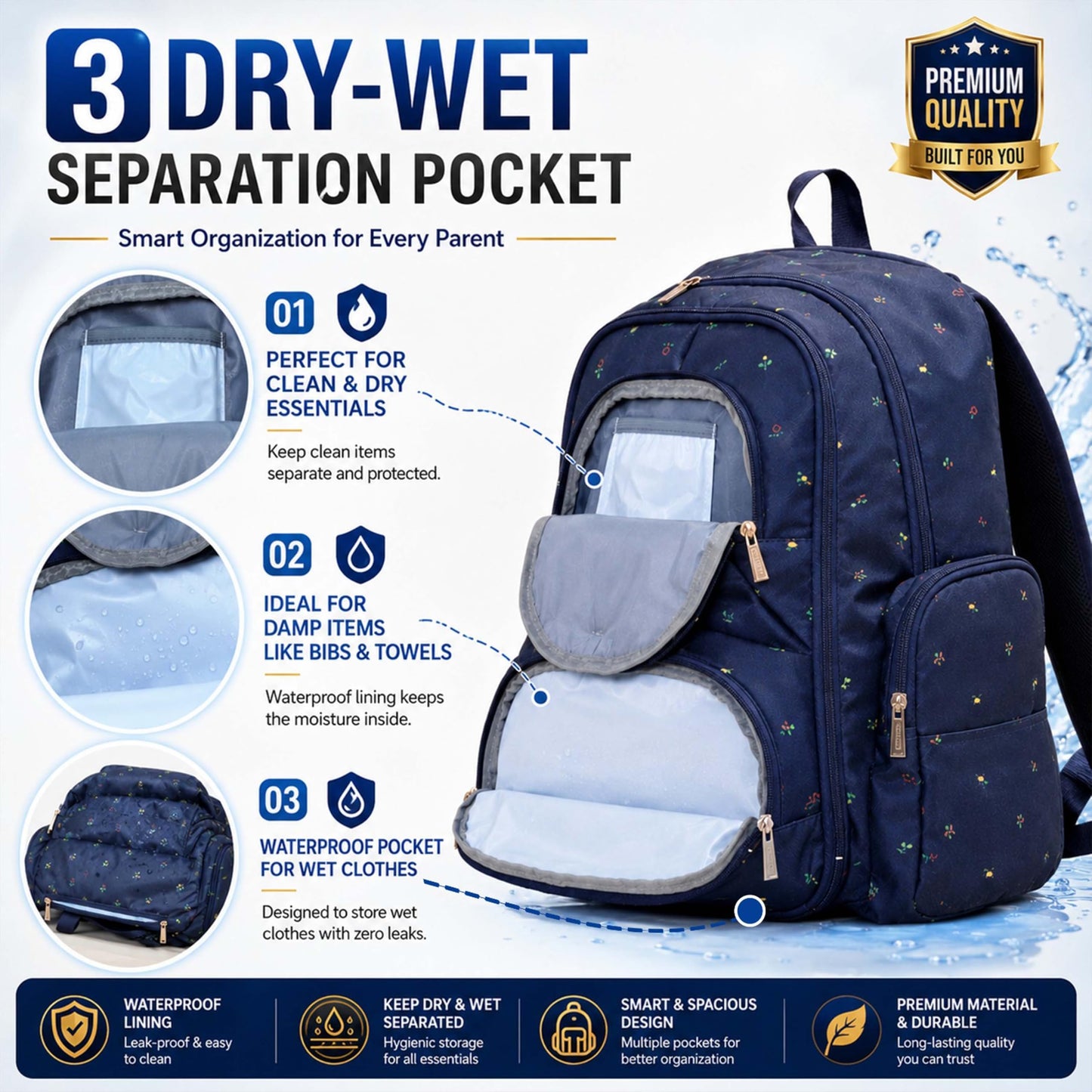Motherly Patented Diaper Bag For Mothers For Travel, Crown Series, Pink | Backpack for Mothers | Waterproof Baby Travel & Maternity Bag | Multiple Compartments, Insulated Bottle Pockets, Warranty