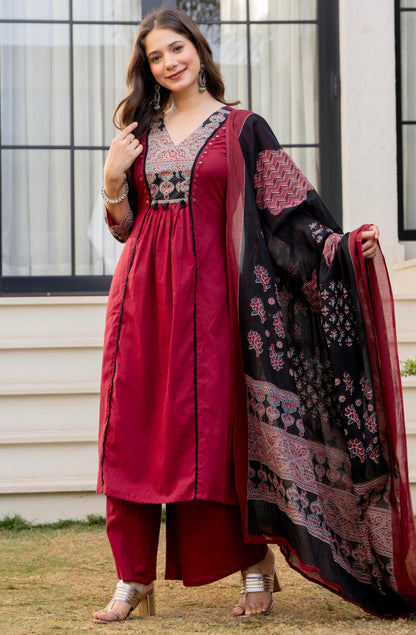 Amayra Women's Pure Cotton A-Line Kurta Set with Palazzo Pants & Dupatta|Ethnic wear|Kurti Suit Set for Women