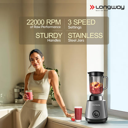 Longway Super Pro Juicer Mixer Grinder | Up to 750W Max Output Powerful Motor | 4 Jars for Grinding, Mixing, Juicing | 2 Years Warranty (Blue & Black)