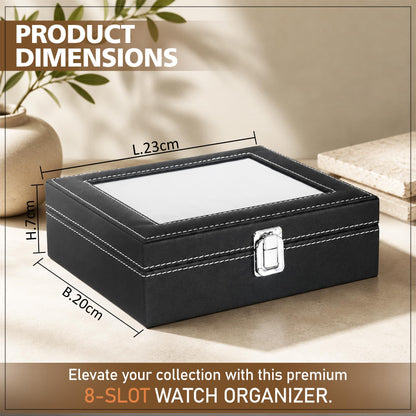 LEDO Men's and Women's Watch Box Holder Organizer Case In 12 Slots of watches In PU Leather with Black & Gray