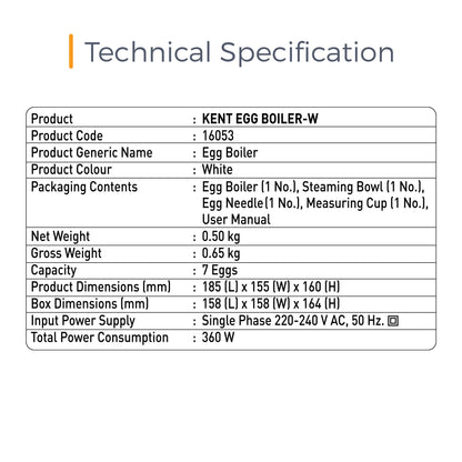 KENT Super Egg Boiler | 3 Boiling Modes | Stainless Steel Body and Heating Plate | 6 Eggs at a Time | Automatic Turn-Off | Silver